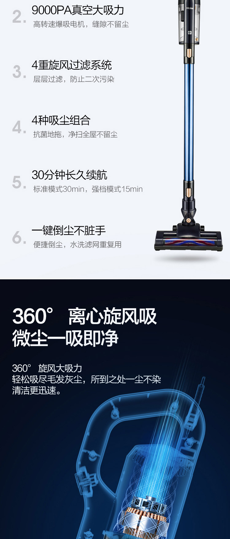 【领券立减50元】海尔/Haier 无线吸尘器家用手持式大吸力大功率HZB-G221A-Plus