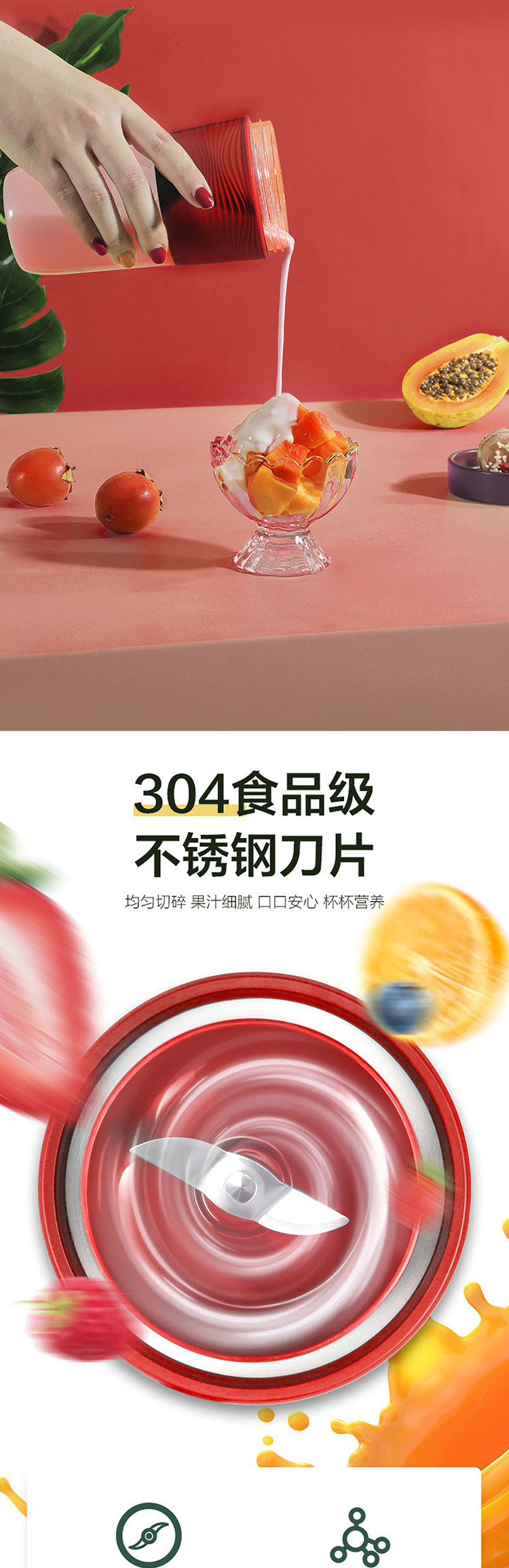 海尔 Haier 榨汁机随行杯 快速料理机搅拌机  便携式果汁机 LD3004F