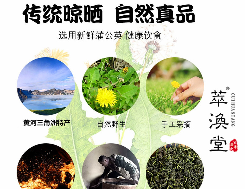 买2赠1【滨州馆】沾化萃涣堂蒲公英茶，精选优质野生蒲公英鲜叶，绿茶工艺加工