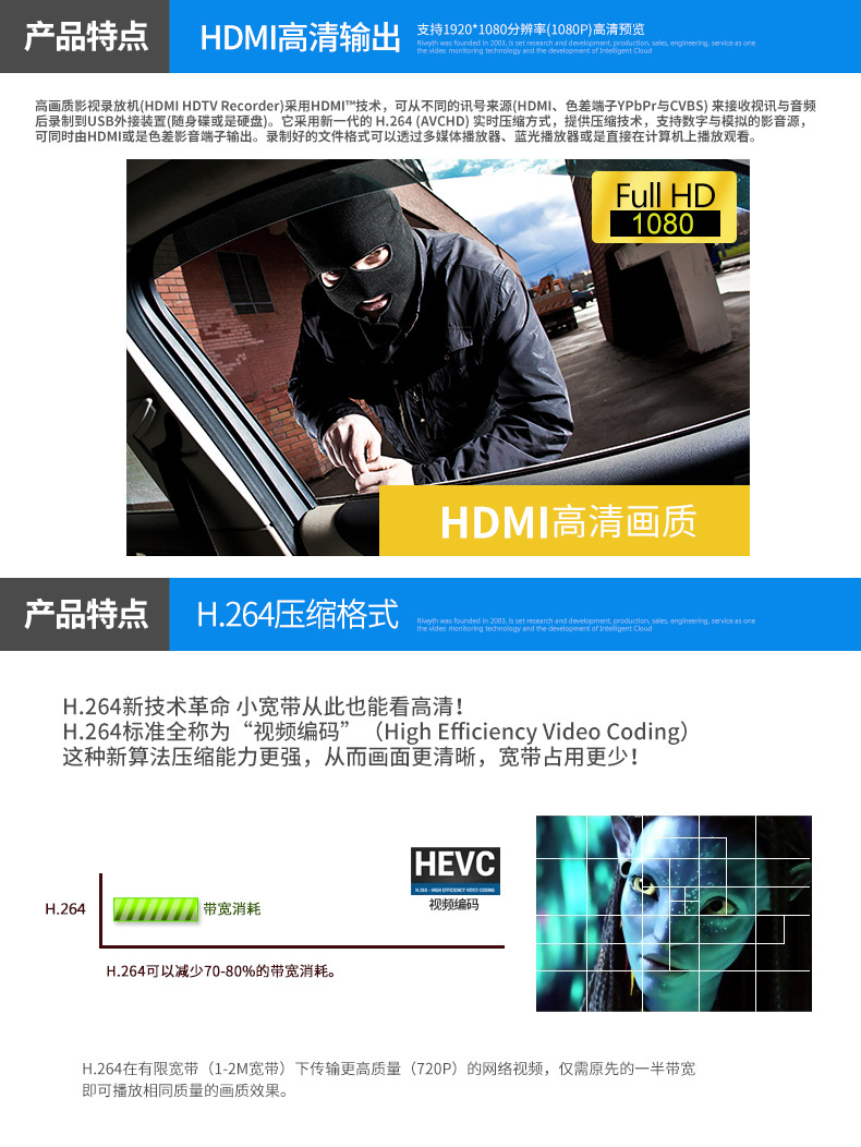 睿威仕 AHD高清4路1080P同轴硬盘录像机 手机网络监控主机 HDMI