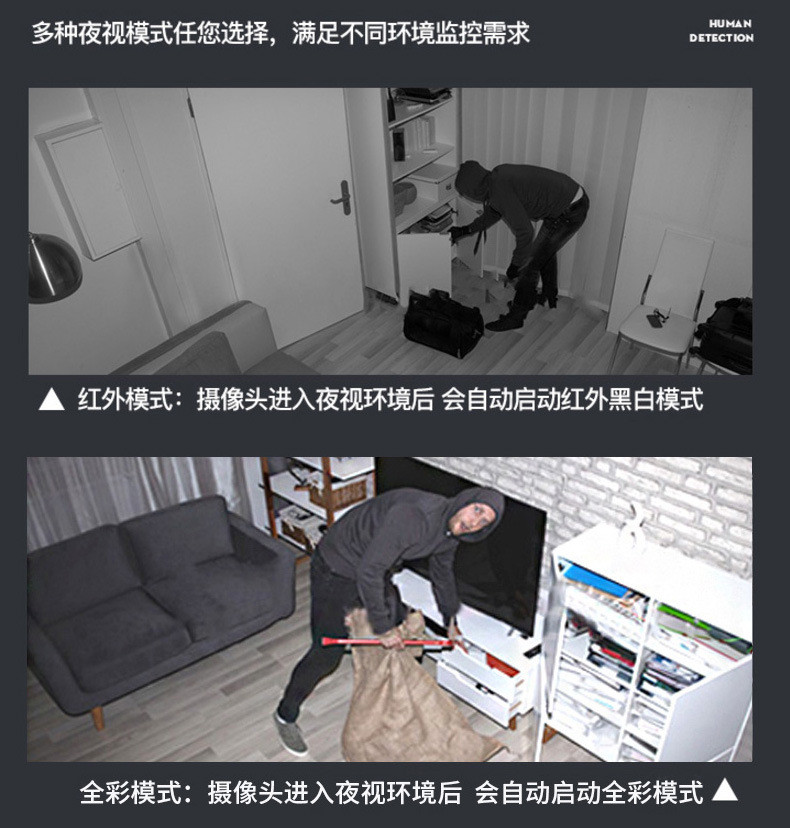 无线摄像头室外旋转wifi球机全彩夜视1080P高清连手机远程全景送64G内存