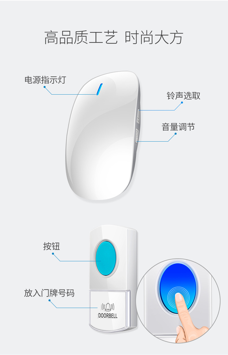 门铃无线家用远距离强穿透无线门铃 一拖一电子遥控门铃呼叫器