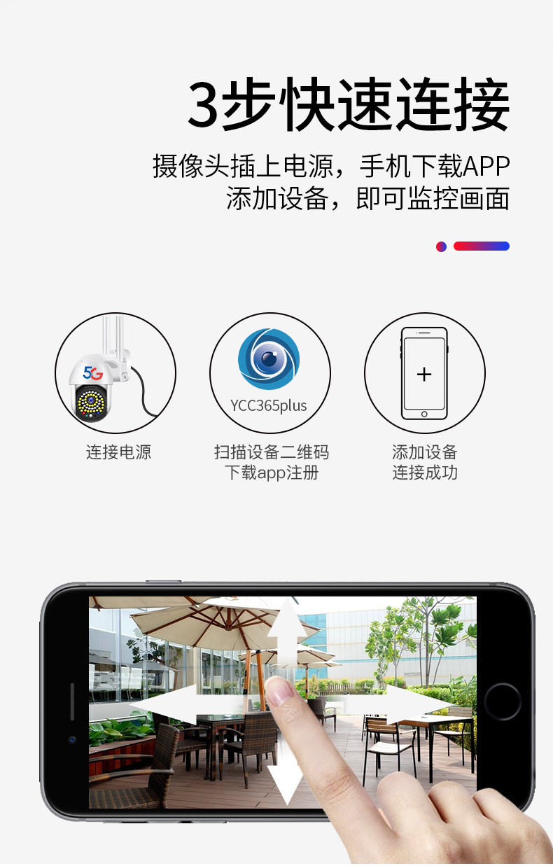 360全景无线监控高清夜视5G双频摄像头智能跟踪防水手机远程报警