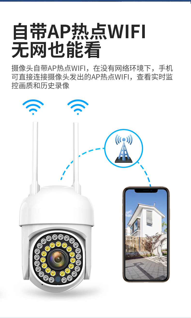 无线监控摄像头高清室外户外wifi监控器360度球机安防网络摄像头