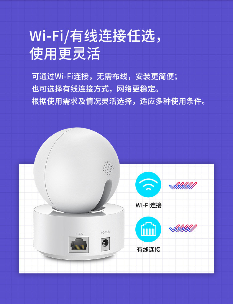 C451W监控器家用手机远程室内360度旋转无线WIFI摄像头