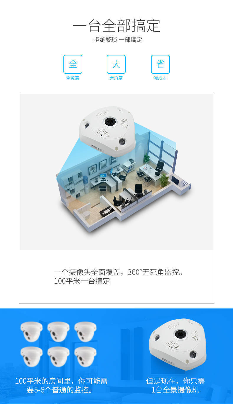 全景vr鱼眼摄像头 360度无死角VR智能高清WiFi无线网络监控摄像机