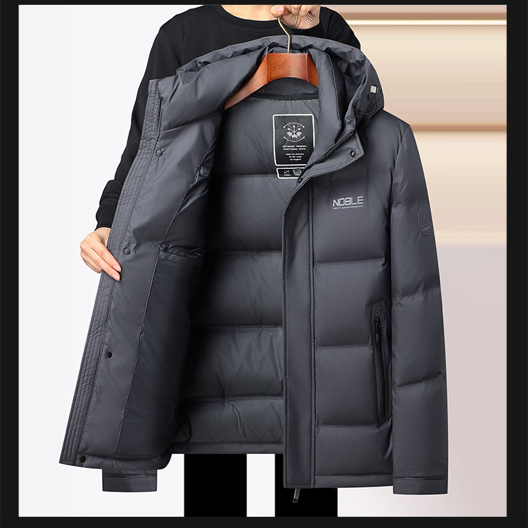 LANSBOTER/莱诗伯特 冬季新款保暖高端外套连帽面包90羽绒爸爸短款男装中年男士羽绒