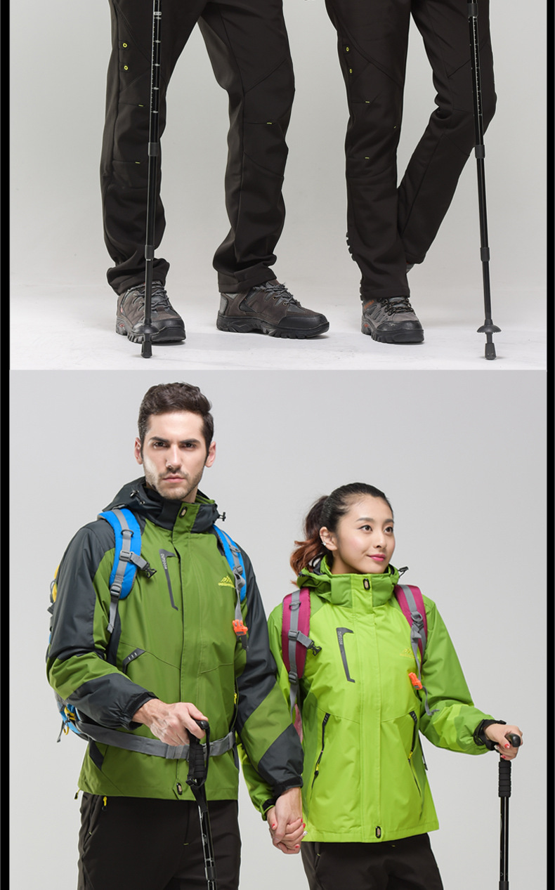 吉普盾 冬季三合一冲锋衣两件套装男户外情侣加绒内胆滑雪服