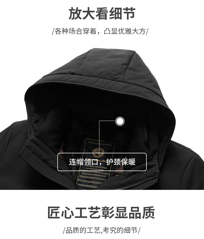 LANSBOTER/莱诗伯特 男士90鹅绒连帽可脱卸内胆羽绒服冬季男装中年保暖