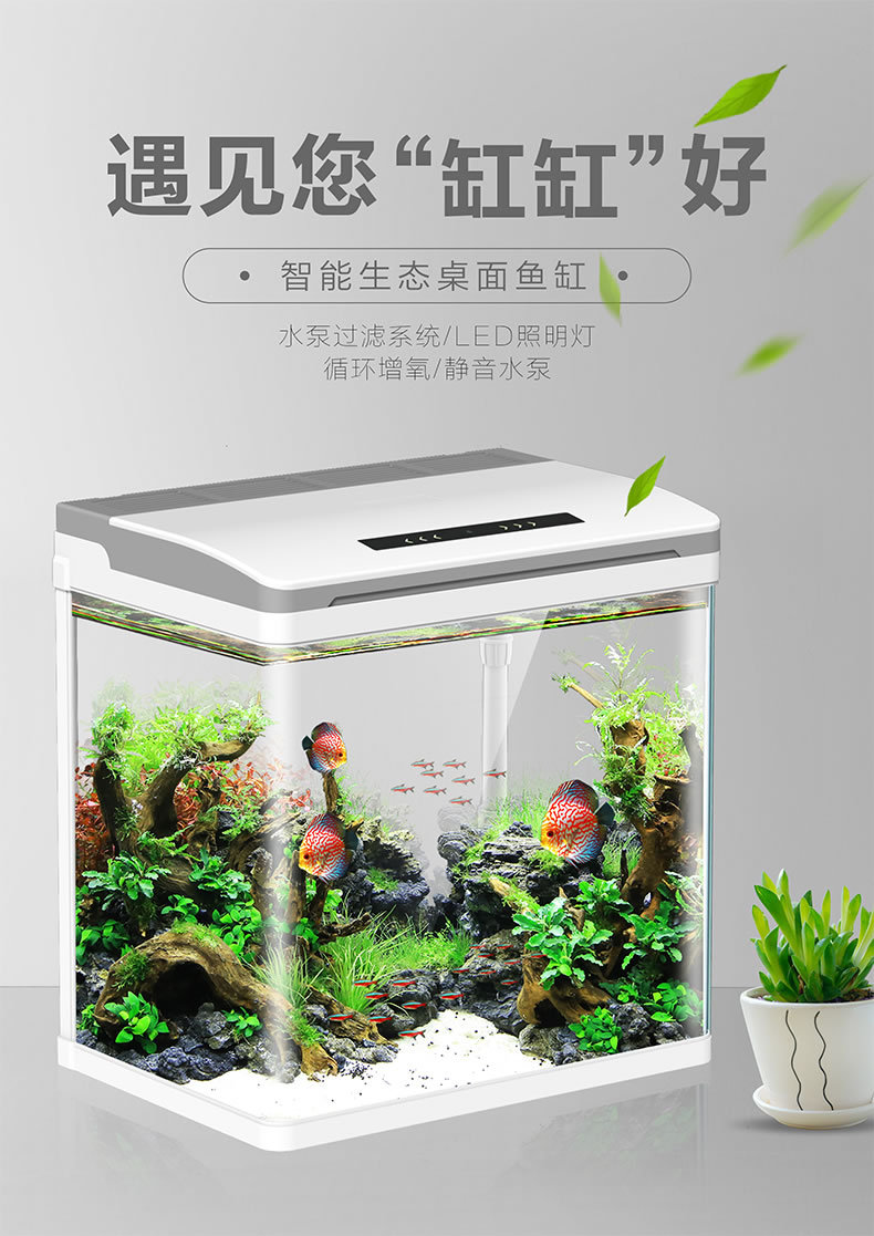 MANOY YUHOUSE 智能鱼缸 客厅小型水族箱 换水生态玻璃桌面金鱼缸