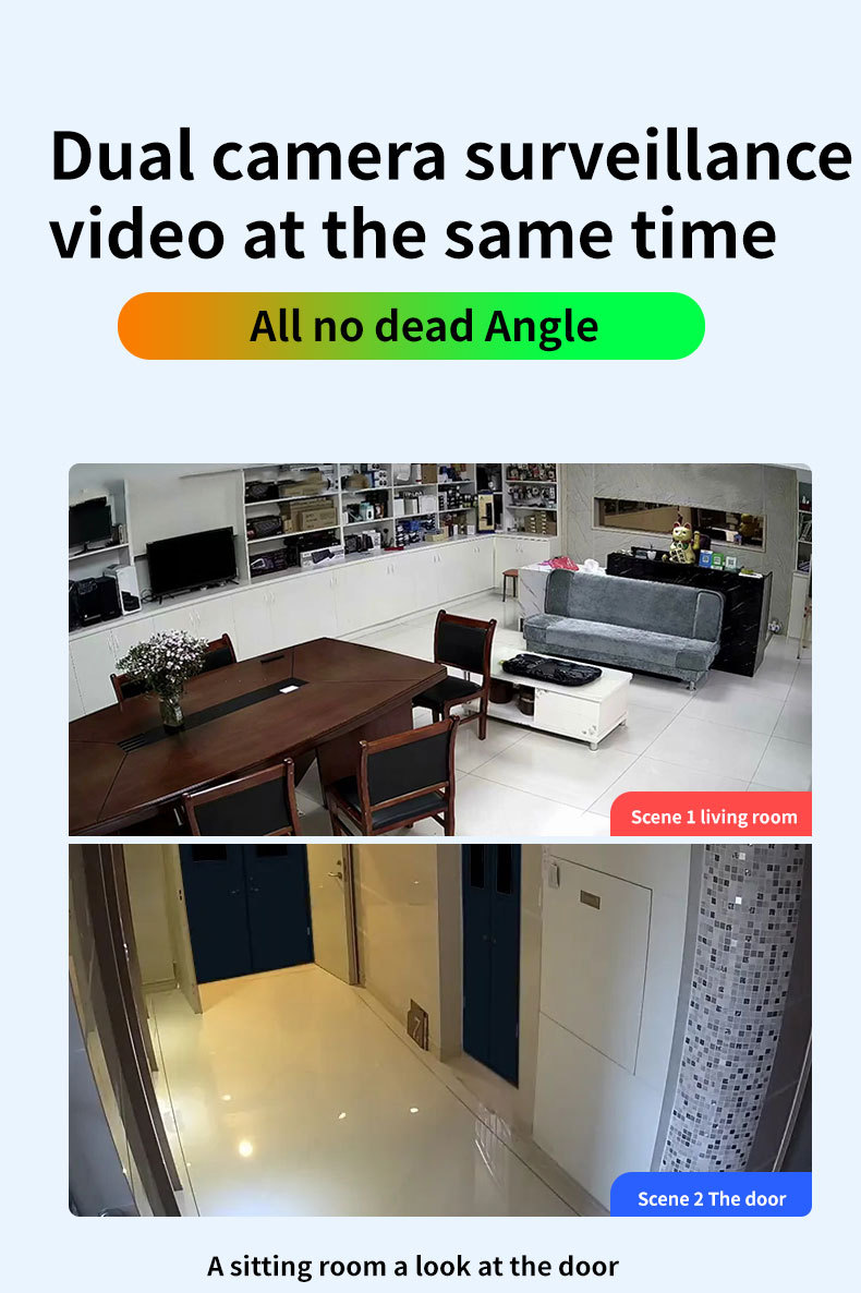 睿威仕 无线wifi双镜头双画面监控摄像头360度旋转全景手机远程高清双目