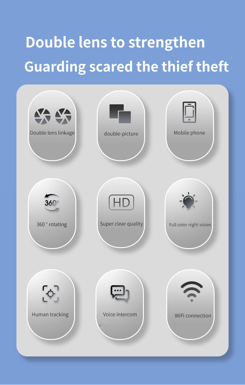 睿威仕 无线wifi双镜头双画面监控摄像头360度旋转全景手机远程高清双目