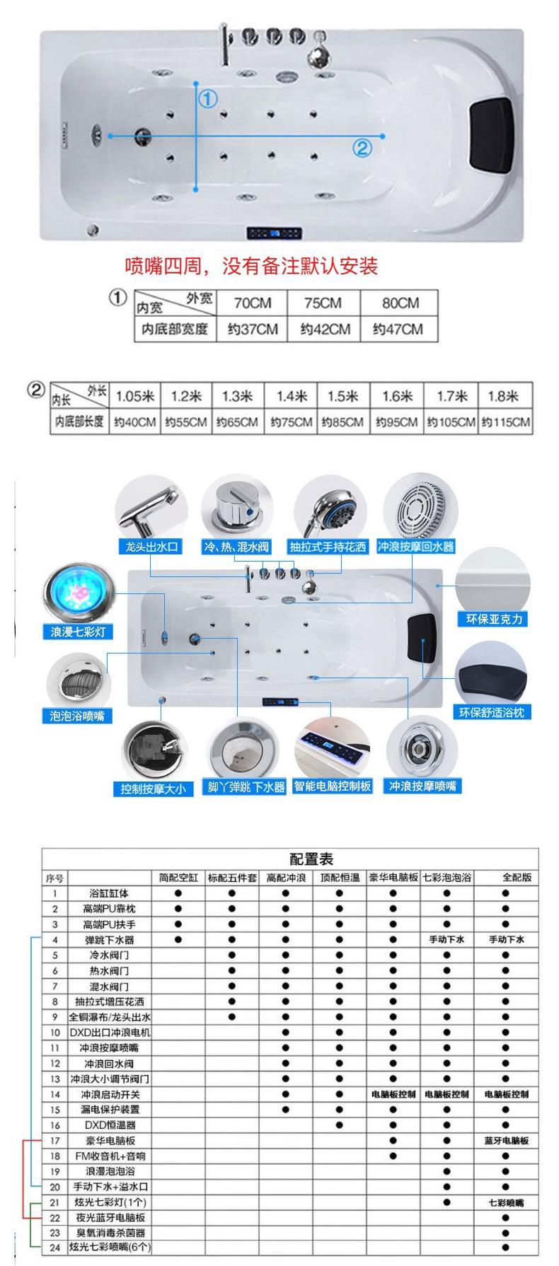 MANOY YUHOUSE 豪华独立式亚克力浴缸小户型家用成人小浴缸冲浪按摩恒温加热