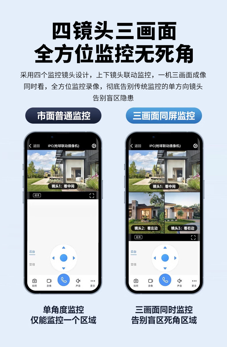 睿威仕 智能监控摄像头户外多镜头高清多功能安防监控家用远程监控