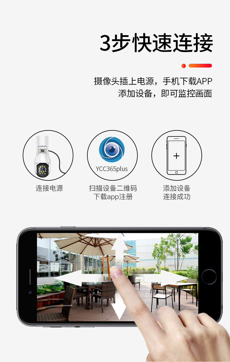 睿威仕 双目无线WIFI高清监控球机手机远程监控器360度旋