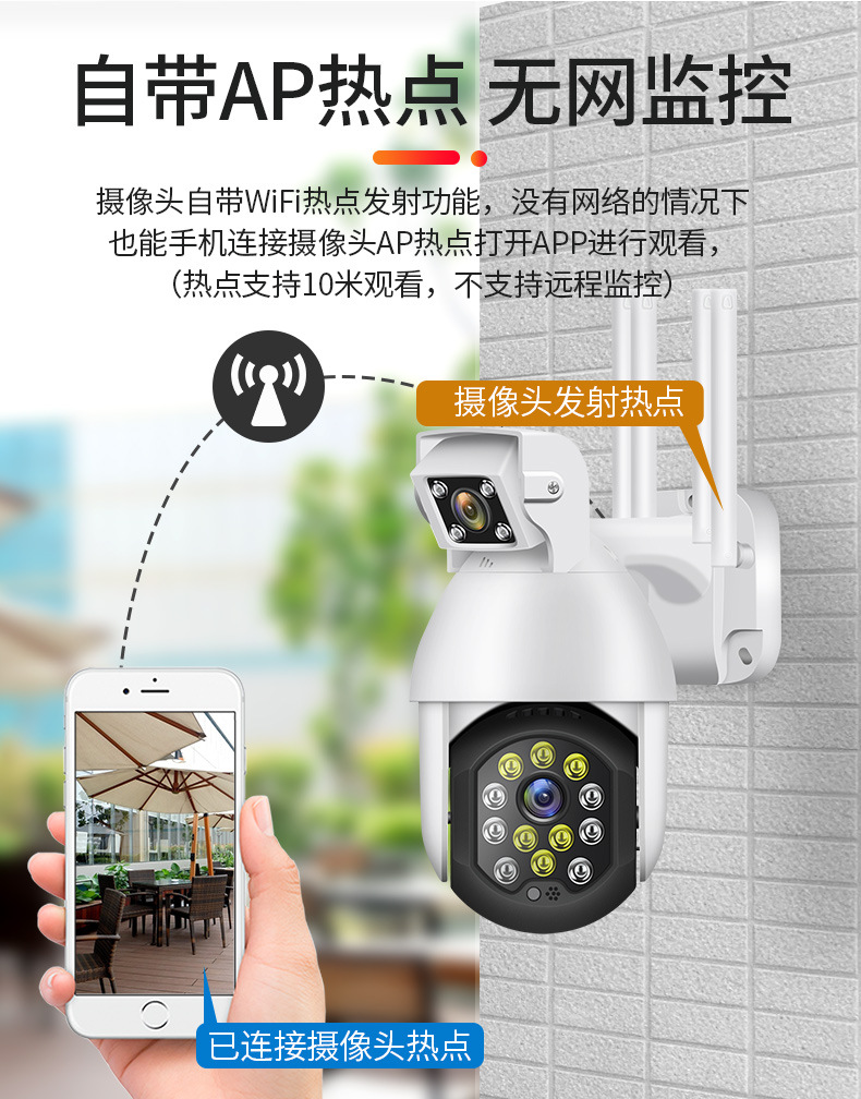 睿威仕 双目无线WIFI高清监控球机手机远程监控器360度旋