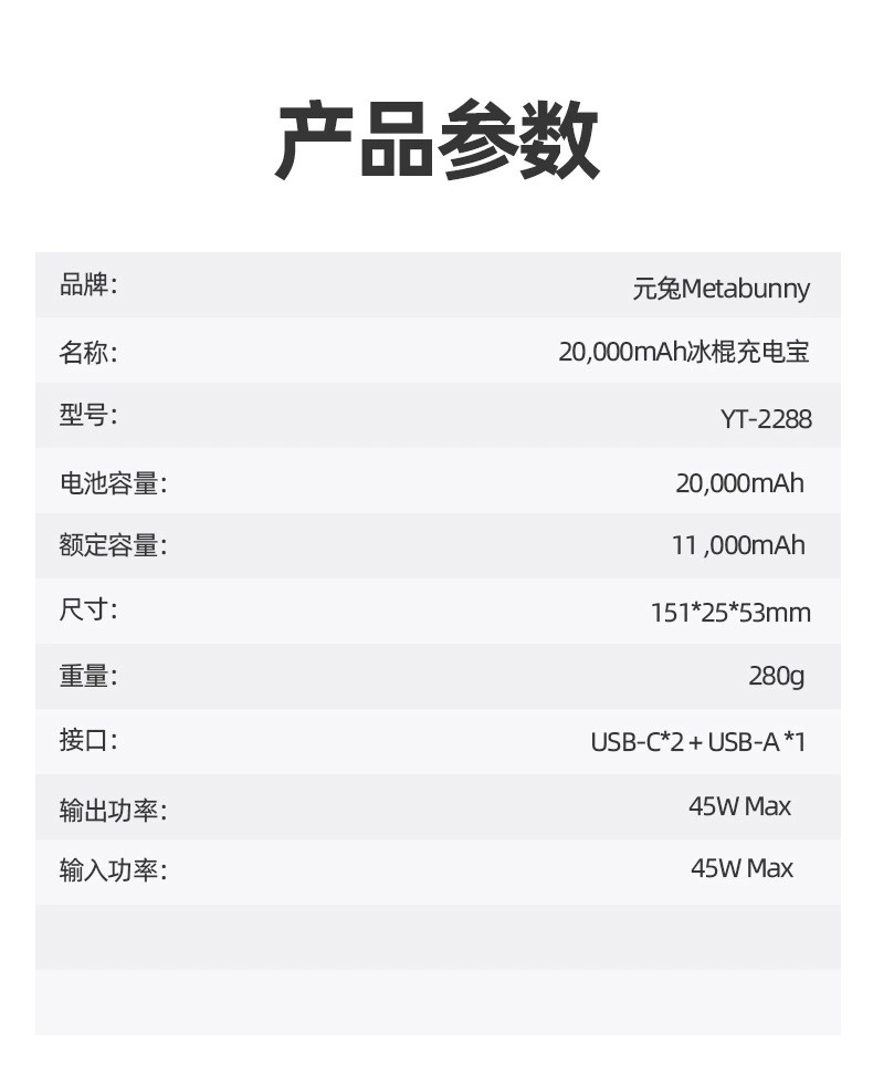 安奈尔 新款自带线大容量20000毫安PD45W快充数显充电宝笔记本