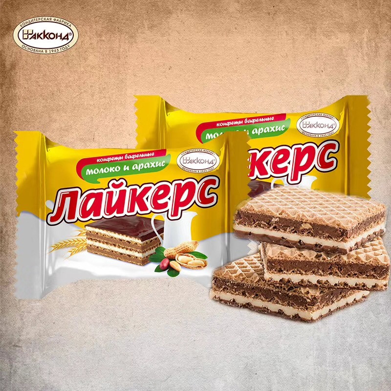 【买二送巧克力】--俄罗斯进口田园威化饼干 小农庄巧克力夹心威化饼干 花生威化500g 包邮