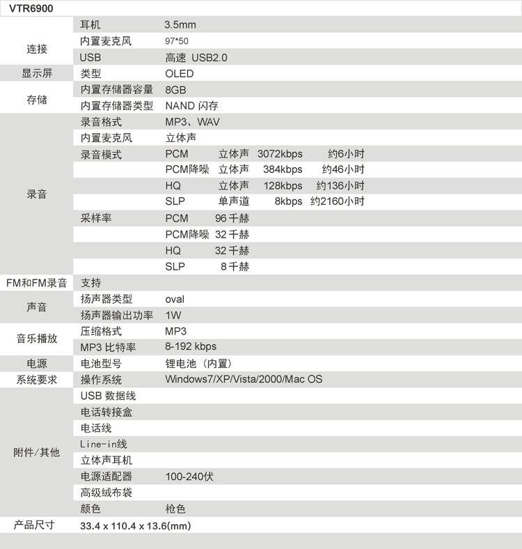 飞利浦/PHILIPS VTR6900 会议采访 高采样率高音质PCM线性一键紧急飞利浦录音笔