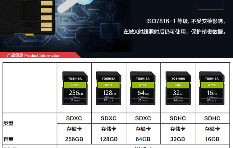 东芝TOSHIBA 32GB SD卡读速100MB/s /64G/128G支持高清拍摄高速相机存储卡