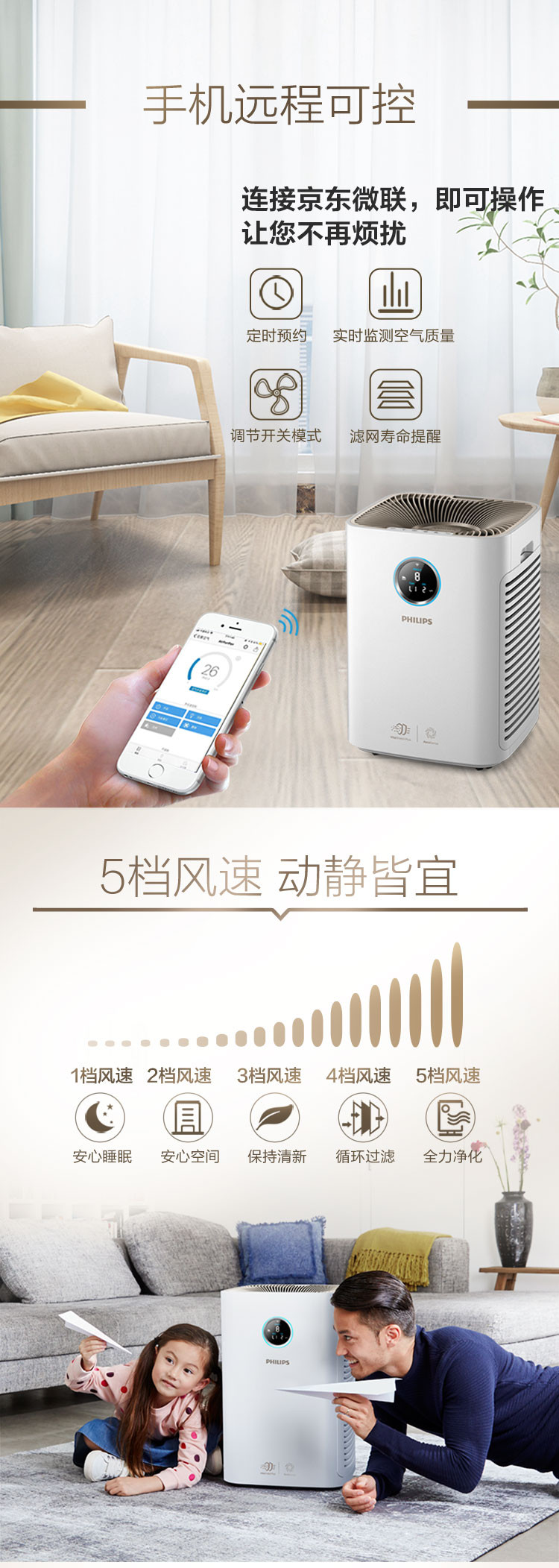 飞利浦（PHILIPS）空气净化器 家用除甲醛除细菌PM2.5 京鱼座智能生态产品AC5668/00