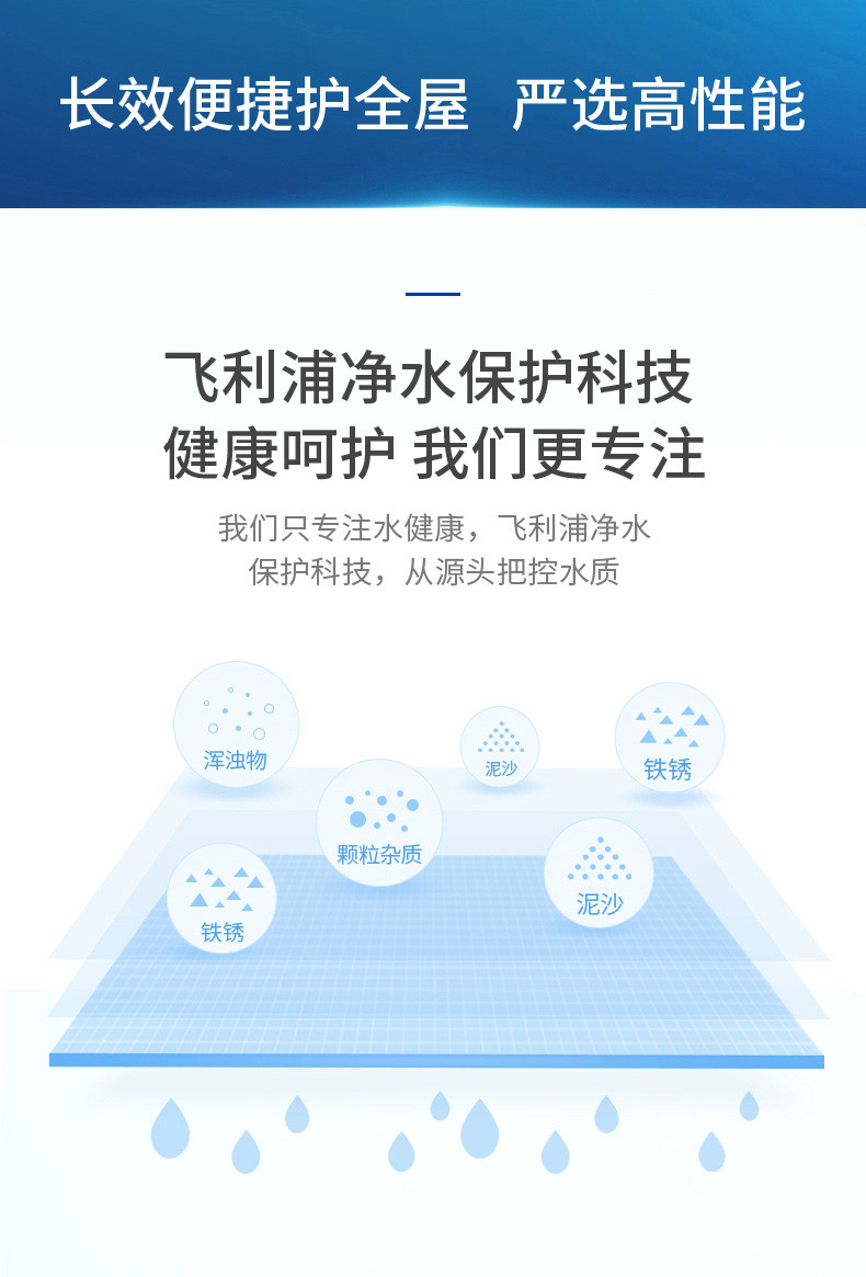 飞利浦家用中央前置过滤器 全屋净水40微米剪切式直冲不锈钢稳压款 管道过滤净水器  AWP9815