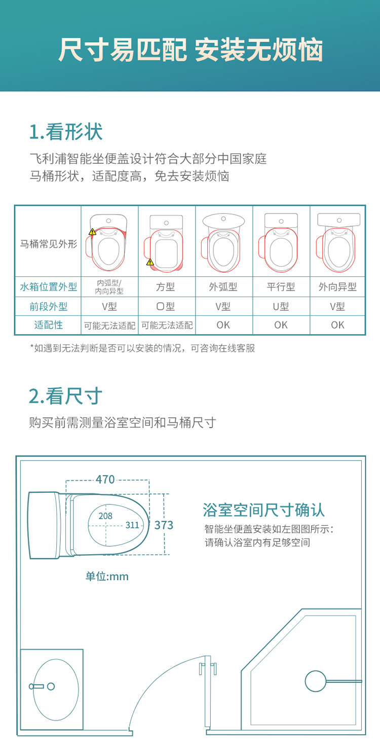 飞利浦（PHILIPS）智能马桶盖调温版 单加热盖板 加热缓降坐便盖板AIB1800/93不含安装