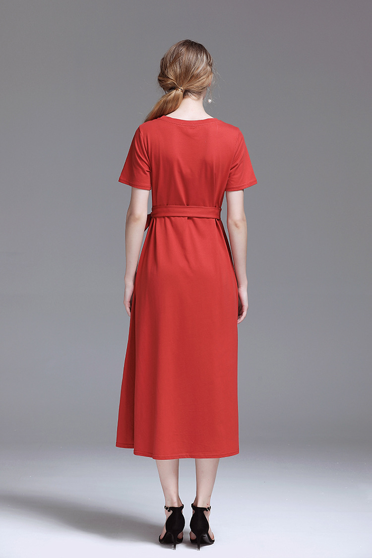 法米姿    夏季新款女装欧美系带前短后长不规则针织连衣裙99235