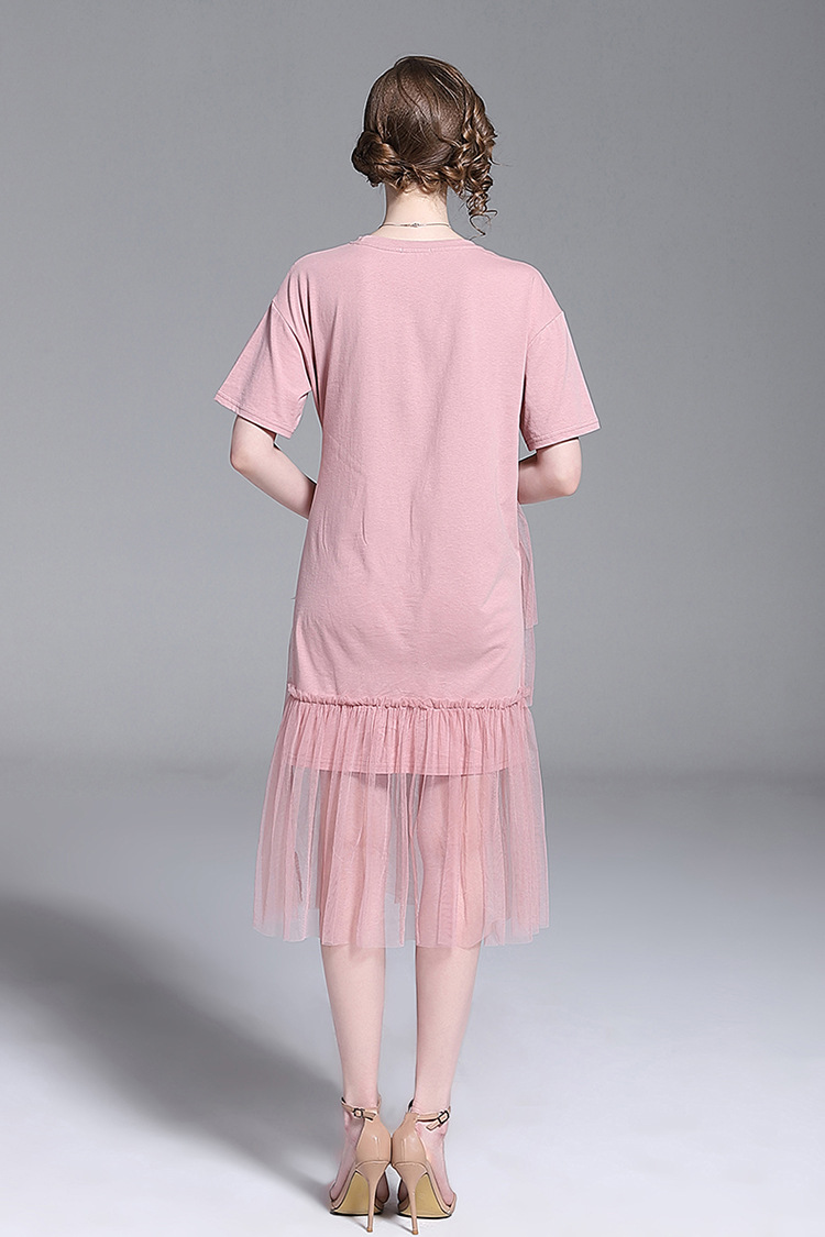 法米姿    夏季新款时尚个性印花网纱拼接气质减龄仙女裙连衣裙99253