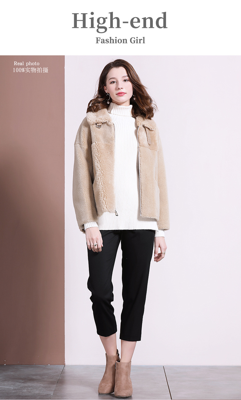 法米姿    女装外套新款冬季个性时尚 颗粒绒短款皮毛一体羊羔毛外套69332