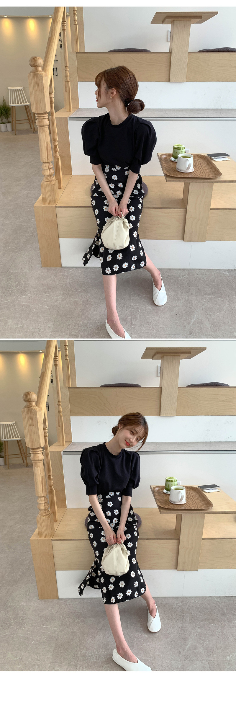 韩国夏季新款OL气质通勤裙套装T恤上衣+小雏菊半身裙套装