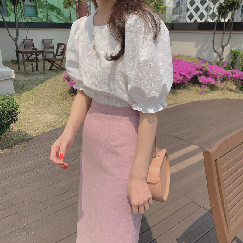 夏季韩版休闲新款套装提花刺绣上衣中长半身裙套装裙子