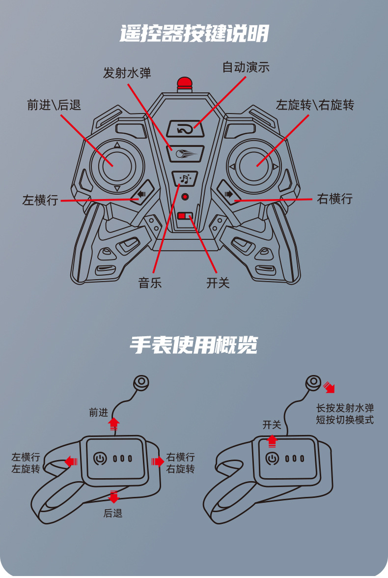 育儿宝 水弹坦克遥控车玩具儿童手势感应四驱越野汽车对战机器人