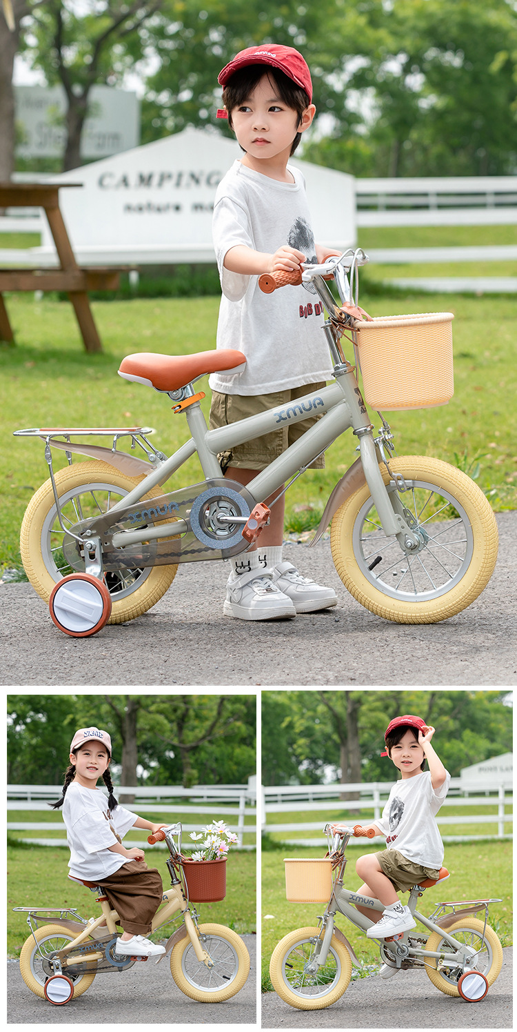 鑫木玛 儿童自行车男女孩2-10岁复古单车12寸-18寸脚