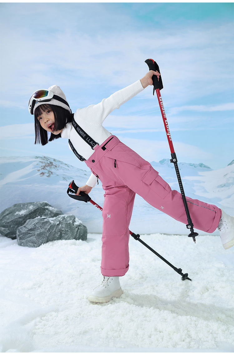 乡情浓 儿童羽绒裤冬季连体背带户外滑雪裤时尚宽松加厚90白鸭