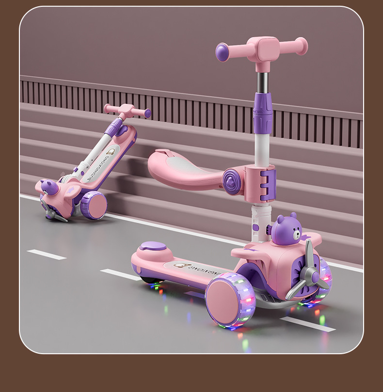 豪威 新儿童滑板车折叠滑行车小孩可坐可滑折叠滑步车卡通风车