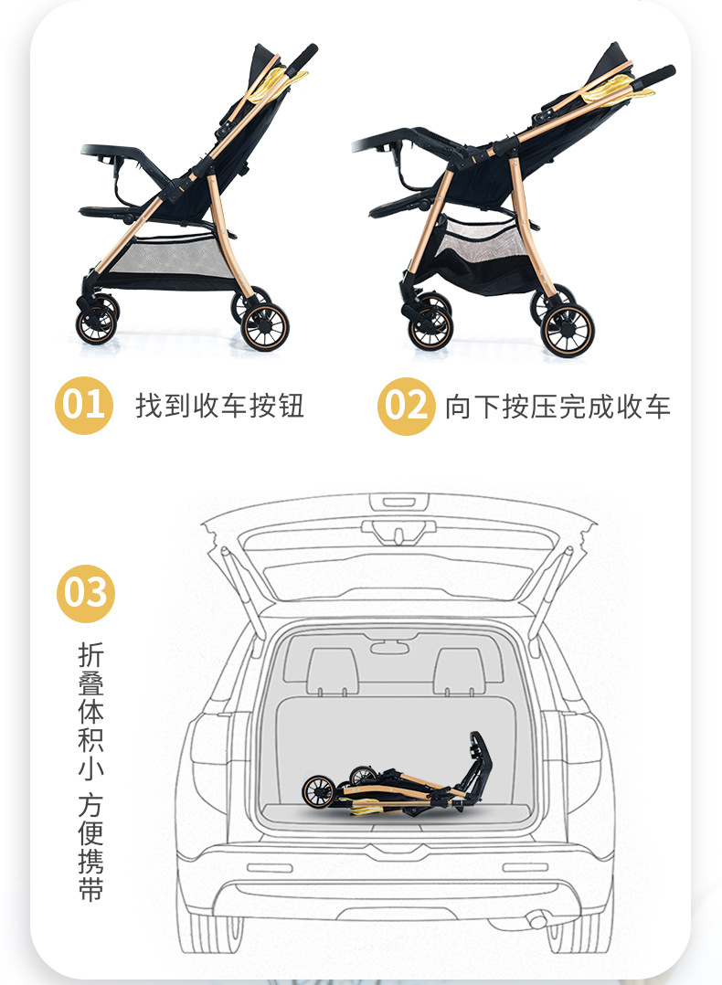 豪威 婴儿车可坐人可躺双向高景观一键折叠儿童四轮遛娃神器轻便