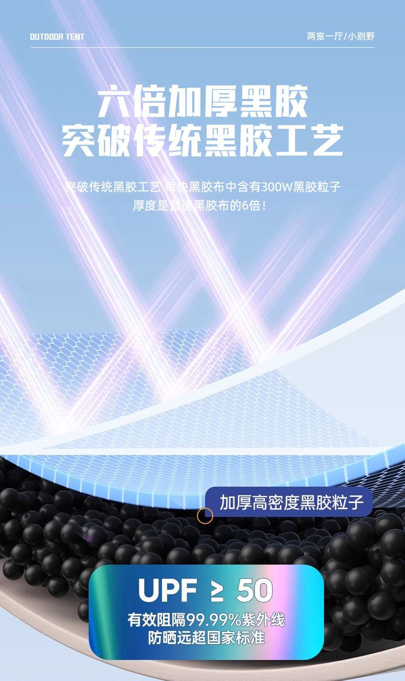 曼巴足迹 户外露营帐篷黑胶防晒4-12人全自动两室一厅防雨野营