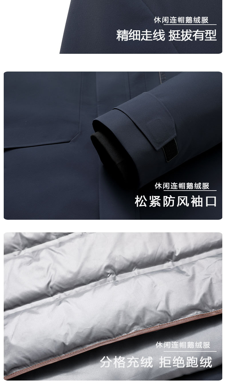 LANSBOTER/莱诗伯特 【高端甄品】90白鹅绒羽绒服男商务休闲连帽全压胶