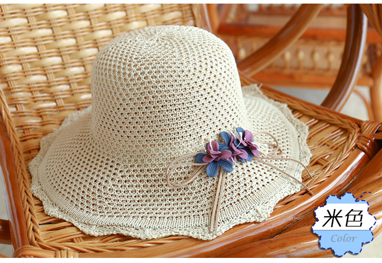 新款棉线针织帽春夏季女士遮阳帽韩版飘带盆帽可折叠沙滩帽子