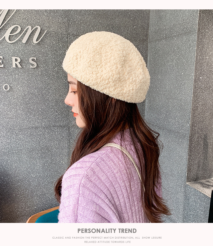 塔尔卡森 韩版女士可爱时尚贝雷帽秋冬季户外保暖颗粒绒画家帽文艺南瓜帽子