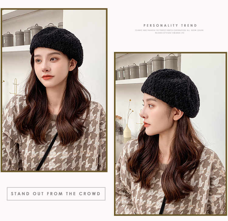 塔尔卡森 韩版女士可爱时尚贝雷帽秋冬季户外保暖颗粒绒画家帽文艺南瓜帽子