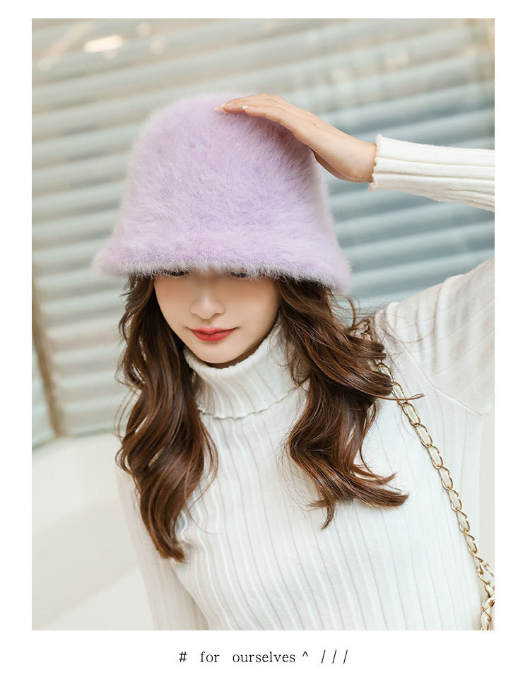 塔尔卡森 新款秋冬季韩版女士纯色兔毛水桶帽户外休闲日系甜美小盆帽子