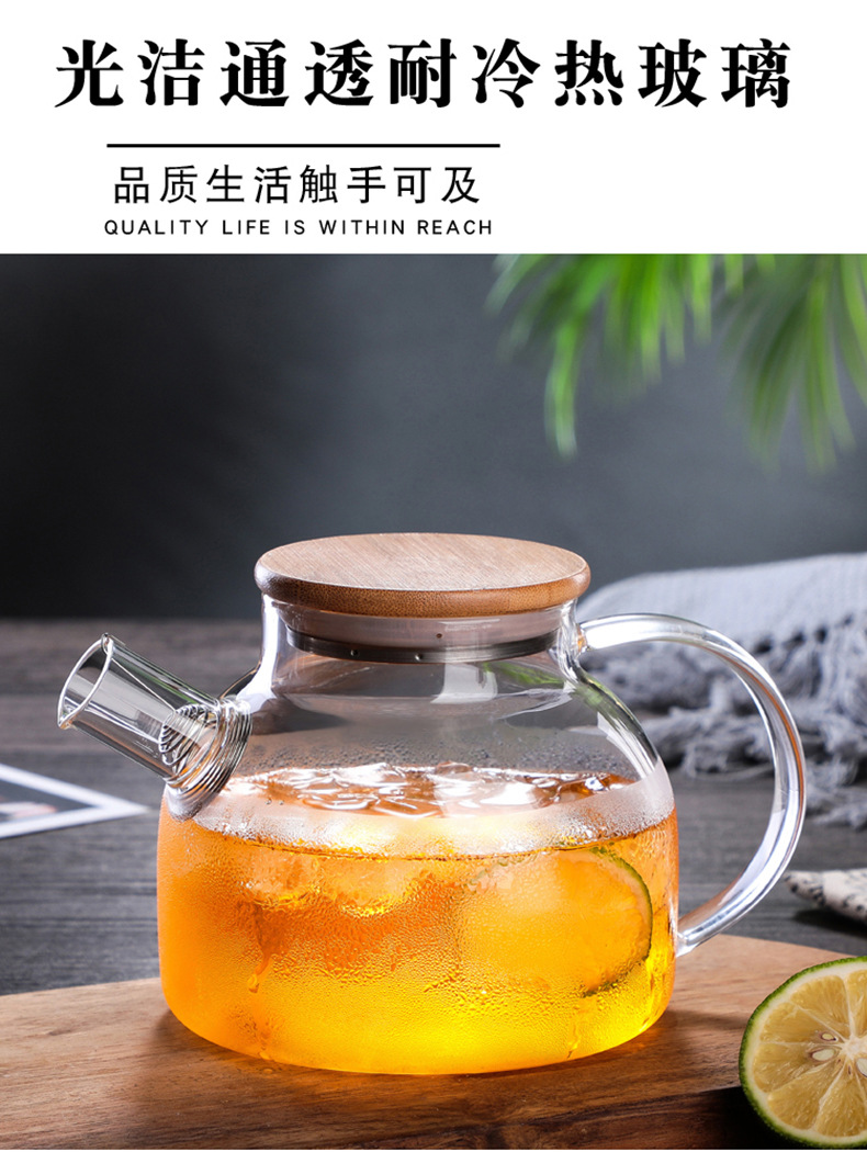 蓝漂(Lampure) 玻璃凉水壶花茶壶玻璃壶家用跨境高硼硅壶养生茶壶过滤爆款 冷水壶