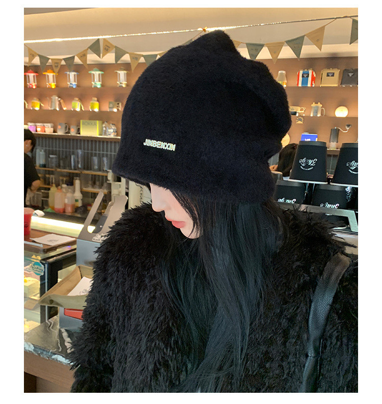 中科港 韩版新款女毛绒保暖套头帽冬季加绒字母标仿貂毛柔软甜美堆堆帽子