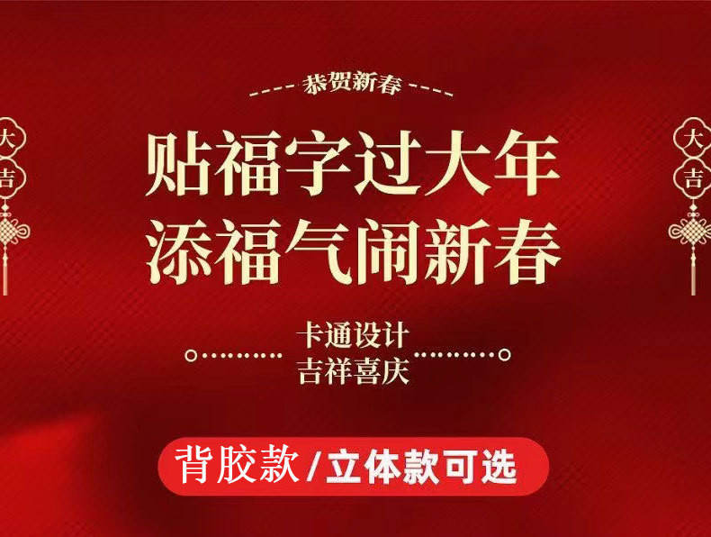 中科港 2025年新款蛇年春节生肖福字植绒立体门贴大门装饰新年布置福