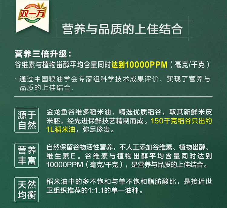 金龙鱼谷维多稻米油米糠油谷维素 植物甾醇双一万10000ppm食用油3. 68L/桶