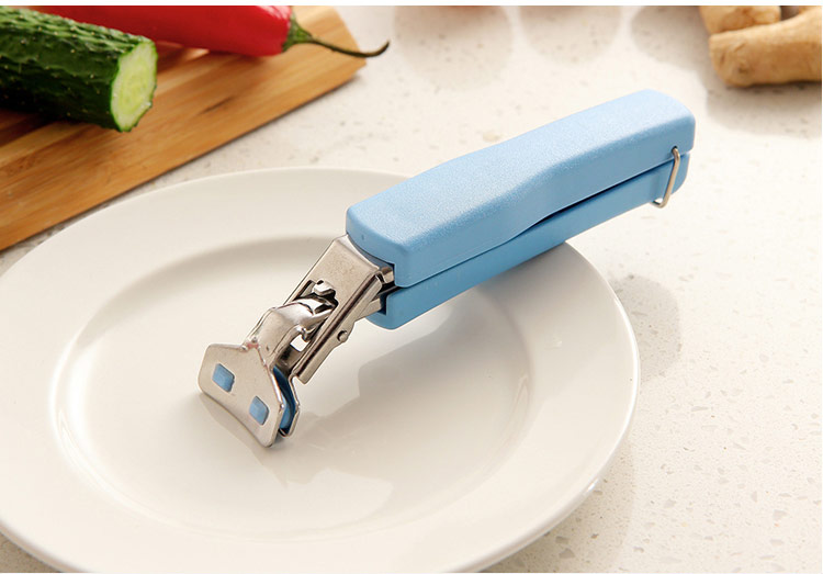 欧润哲 不锈钢厨房用取碗夹 防烫夹提盘碗碟夹子工具夹多功能蓝彩柄取盘器