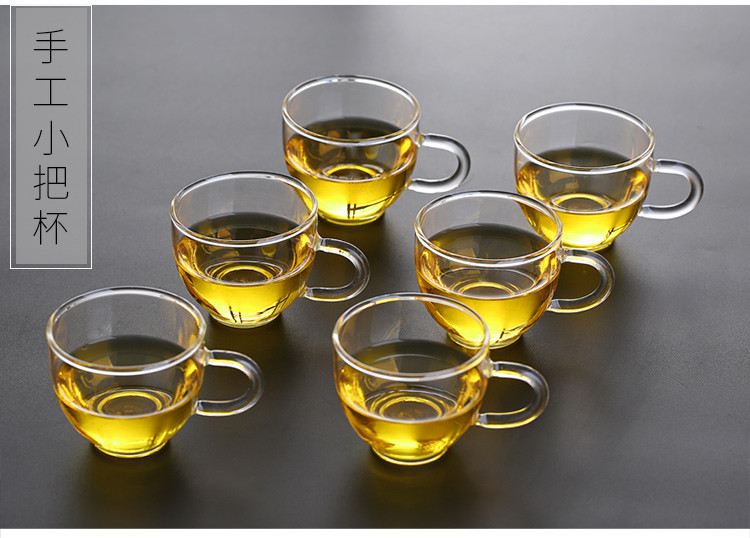 加厚耐热透明玻璃小茶杯带把小杯子品茗杯咖啡杯功夫水杯套装家用