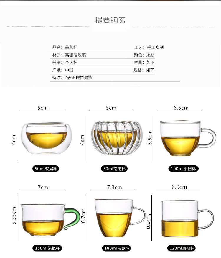 加厚耐热透明玻璃小茶杯带把小杯子品茗杯咖啡杯功夫水杯套装家用